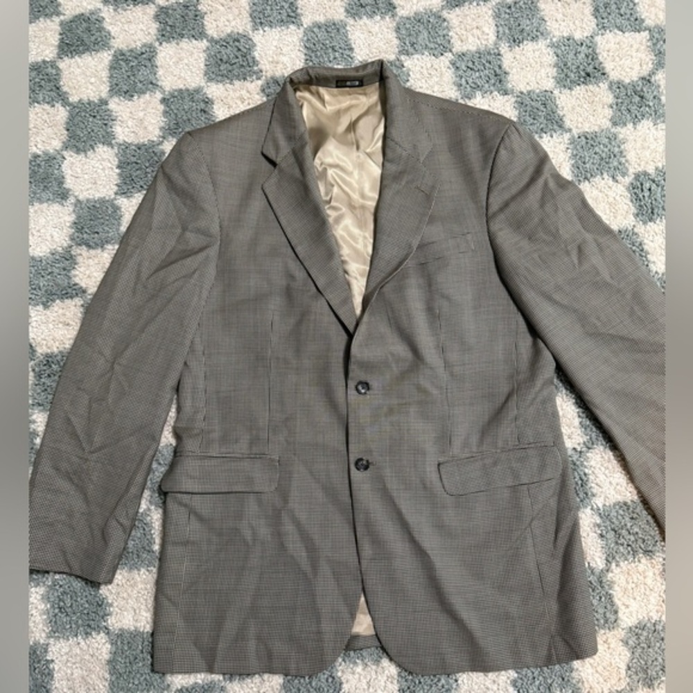 STAFFORD 100% wool tan and black houndstooth print 2 button blazer jacket 42L